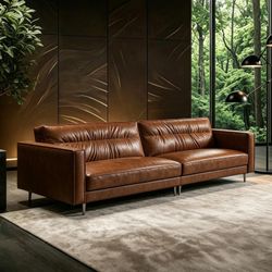 Faux Leather Sofa 86.61" for Three, Medieval Style, Simple and Fashionable Design, Solid Wood Frame with Metal Legs, for Modern Living Room, Bedroom, 