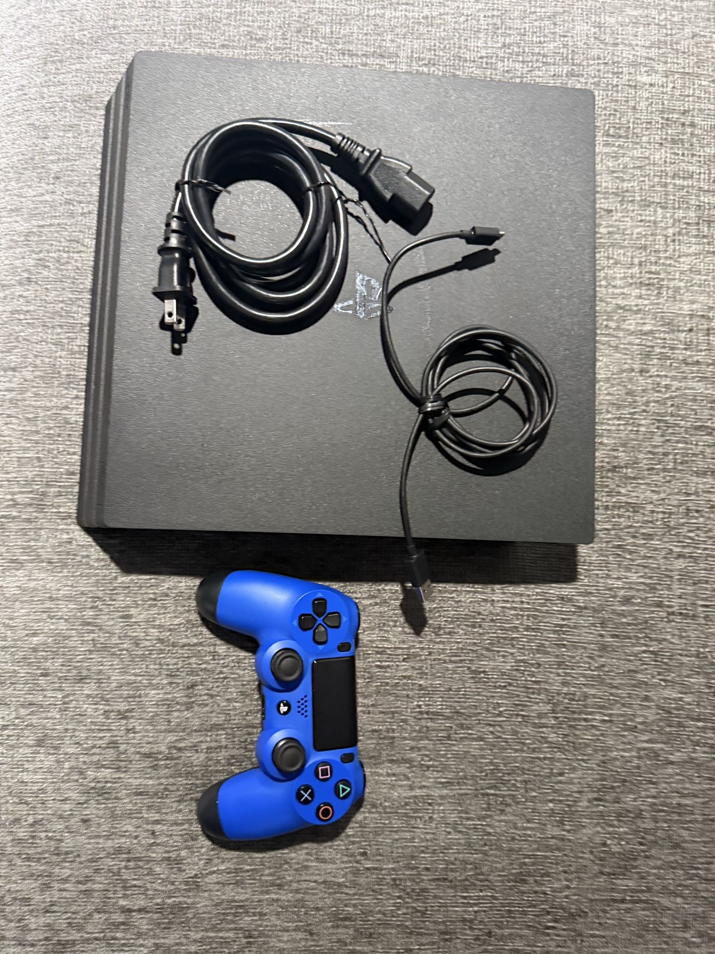 Ps4 pro console with 2tb internal drive all the accessories and blue controller. Works great 