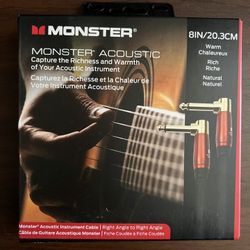 NEW Monster Cable Prolink Acoustic Pro Audio Instrument Cable, Right Angle to Right Angle 8 in. Black
