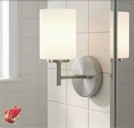 Progress Lighting Replay Collection 5-1/4 in. 1-Light Brushed Nickel Etched White Glass Modern Bathroom Vanity Wall Light