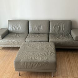 Italian Leather Sectional Couch + Ottoman – Modern – $900