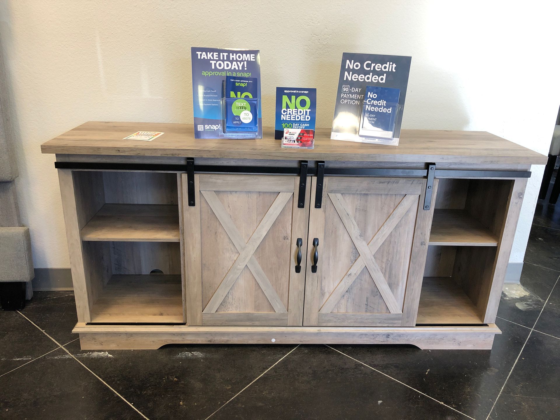 Farmhouse barn door tv stand