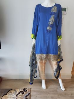 Pakistani Shalwar Kameez Silk Dress Medium 