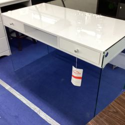 White/Glass Computer Desk 