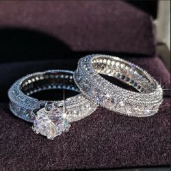 2pcs  Cz Engagement Ring Set with Box Sz 7