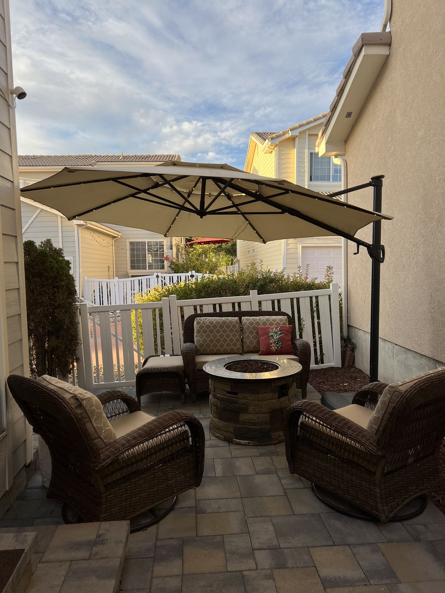 Patio Furniture, Fire Pit and Umbrella 