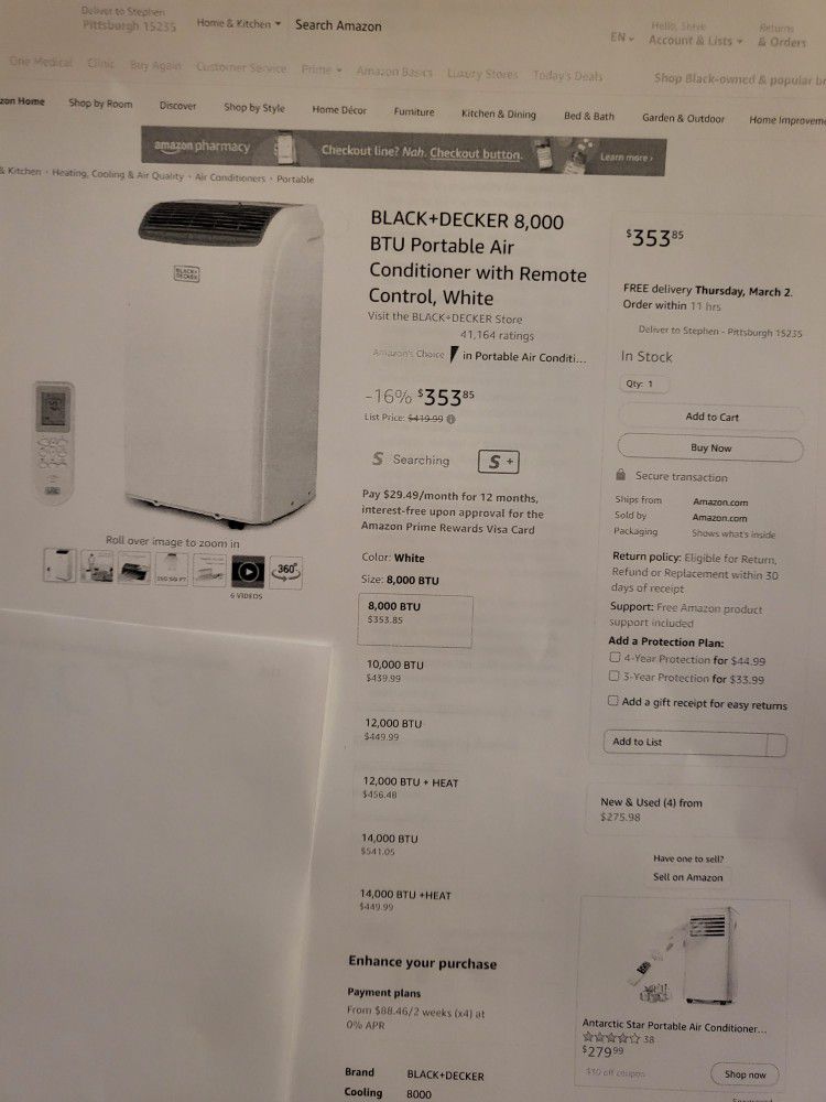 Black And Decker Portable Air Conditioner for Sale in Warwick, PA