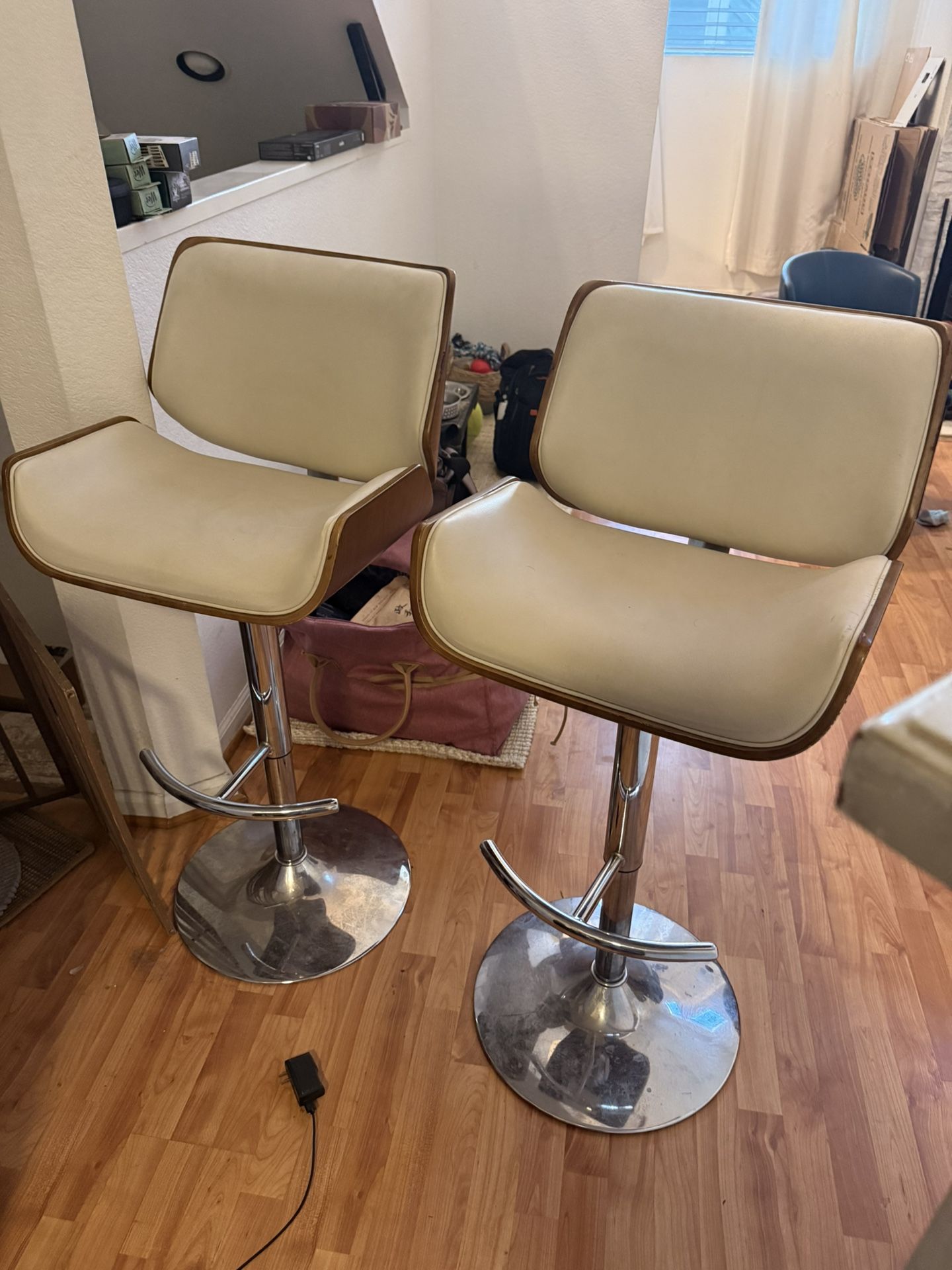 2 Leather/Wood Bar Stools