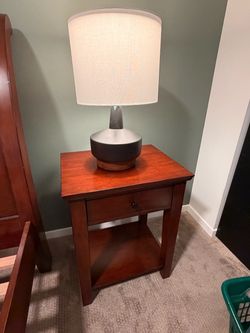 Pair of Cherry Wood Nightstand with Drawer and Shelf