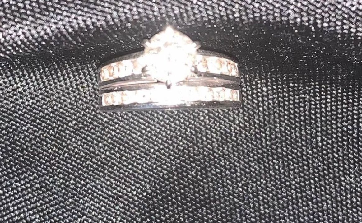 Engagement Ring and Band 10k White Gold Size 6