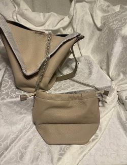 Beige Pebbled Vegan Bucket Bag Set