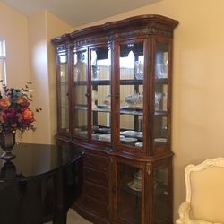 Uniquely Beautiful Curved Glass Illuminated Hutch/China Cabinet with Glass Shelves