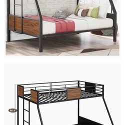 Twin Over Full Bunk Bed, Metal Bunk Bed Frame with Safety Rail