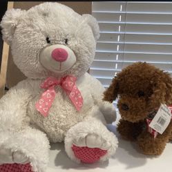 Valentines Two Hug Fun Stuffed Animals Bear And Dog 