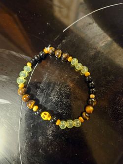 Beaded Stretch Bracelet with Skull Accent