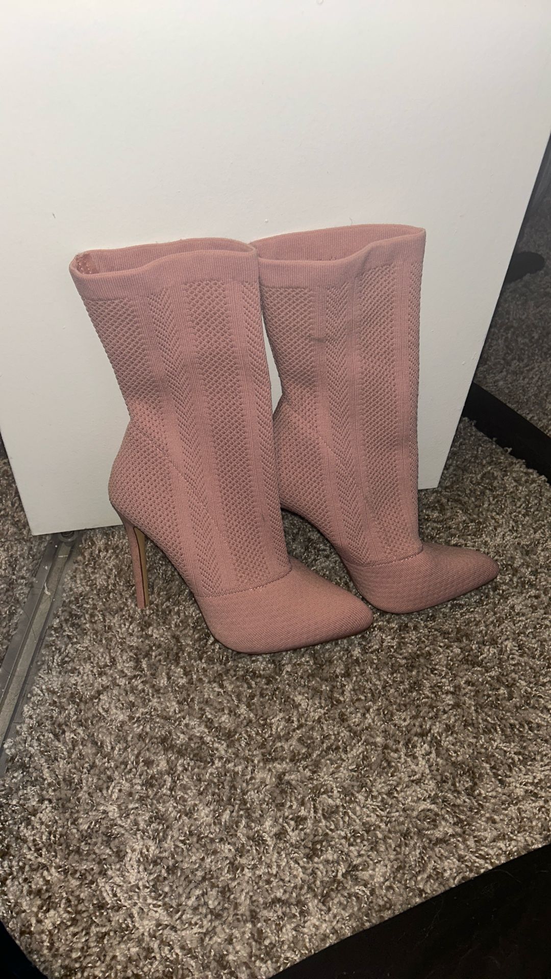 Pink Sock Heel Booties