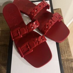 Gucci Red Sandals Slides SIZE 7 ‘“ NEW”!