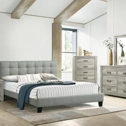 Brand New Grey 4pc Queen Size Bedroom Set (Available In California & Eastern King)