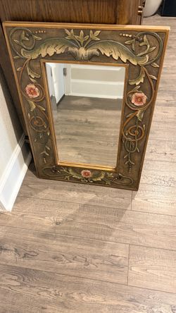 Vintage Heavy Cast Metal Floral Wall Mirror – 20.5” x 28”