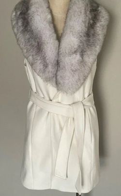 White Faux Leather Vest with Fur Collar