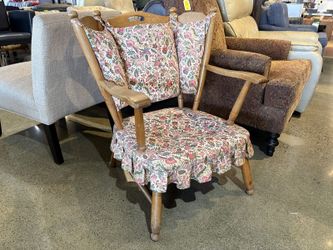 Vintage Country-Americana Skirted Wood Frame Armchair