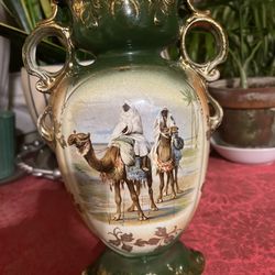 Late Victorian Bohemia German Two Handed Gilt Edges Exotic Scene Vase