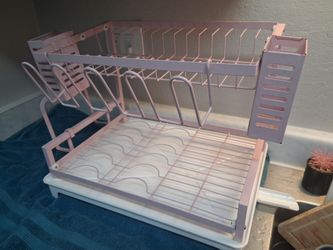 Pink 2-Tier Space-Saving Dish Drying Rack