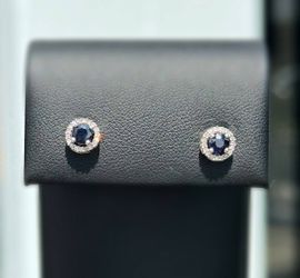 14k white gold sapphire natural diamonds 1.2CTW earrings