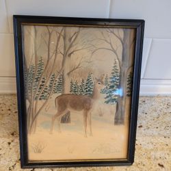 8X9.75" Framed Art.  A Deer In The Woods