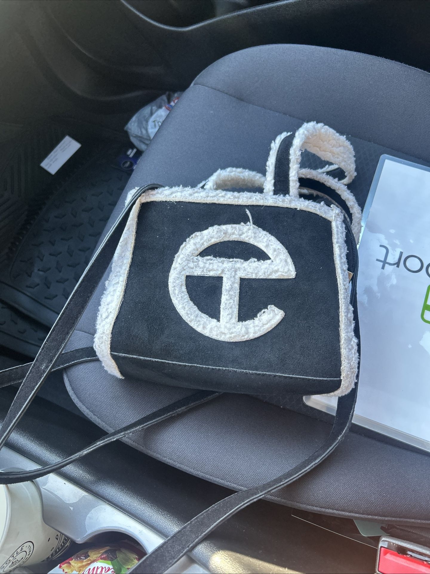 UGG X Telfar Small Black Shopper Crossbody Bag with Shearling