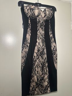 Kardashian Kollection Black and Nude Lace Strapless Bodycon Dress