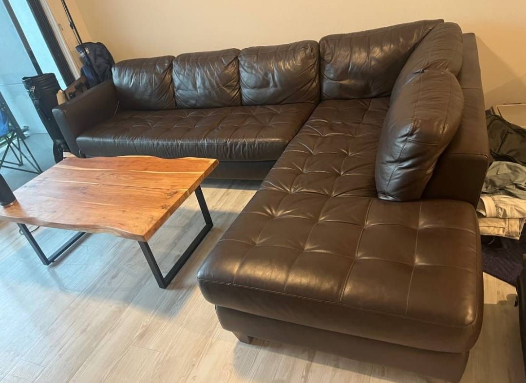 Free Delivery Today. Ashely Furniture Leather Sectional. Real Leather. No Rips Or Fading. Couch Sofa In Great Condition.
