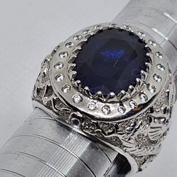 Blue Sapphire Dragon Ring Mens 925 Sterling Silver 
