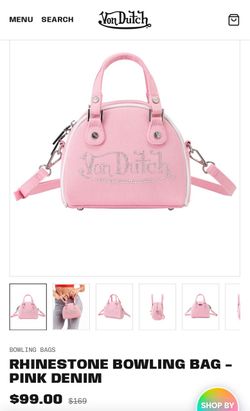 RHINESTONE BOWLING BAG - PINK DENIM