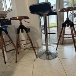 Set of 3 Copper Adjustable Barstools + 1 Black Chrome Barstool