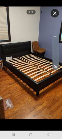 Faux Black Leather Full Size Bed Frame (No Mattress)