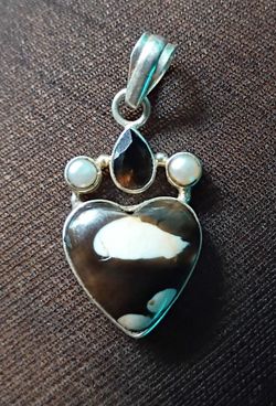 Silver,Pearl,Topaz&Jasper Heart Pendant