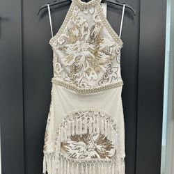 12th Tribe Like Gold Dust White Sequin Fringe Dress