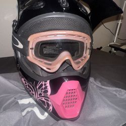 Fox Tracer Pro Helmet With Pink Butterflies Size L W/ Pink O Frame Oakley Goggles