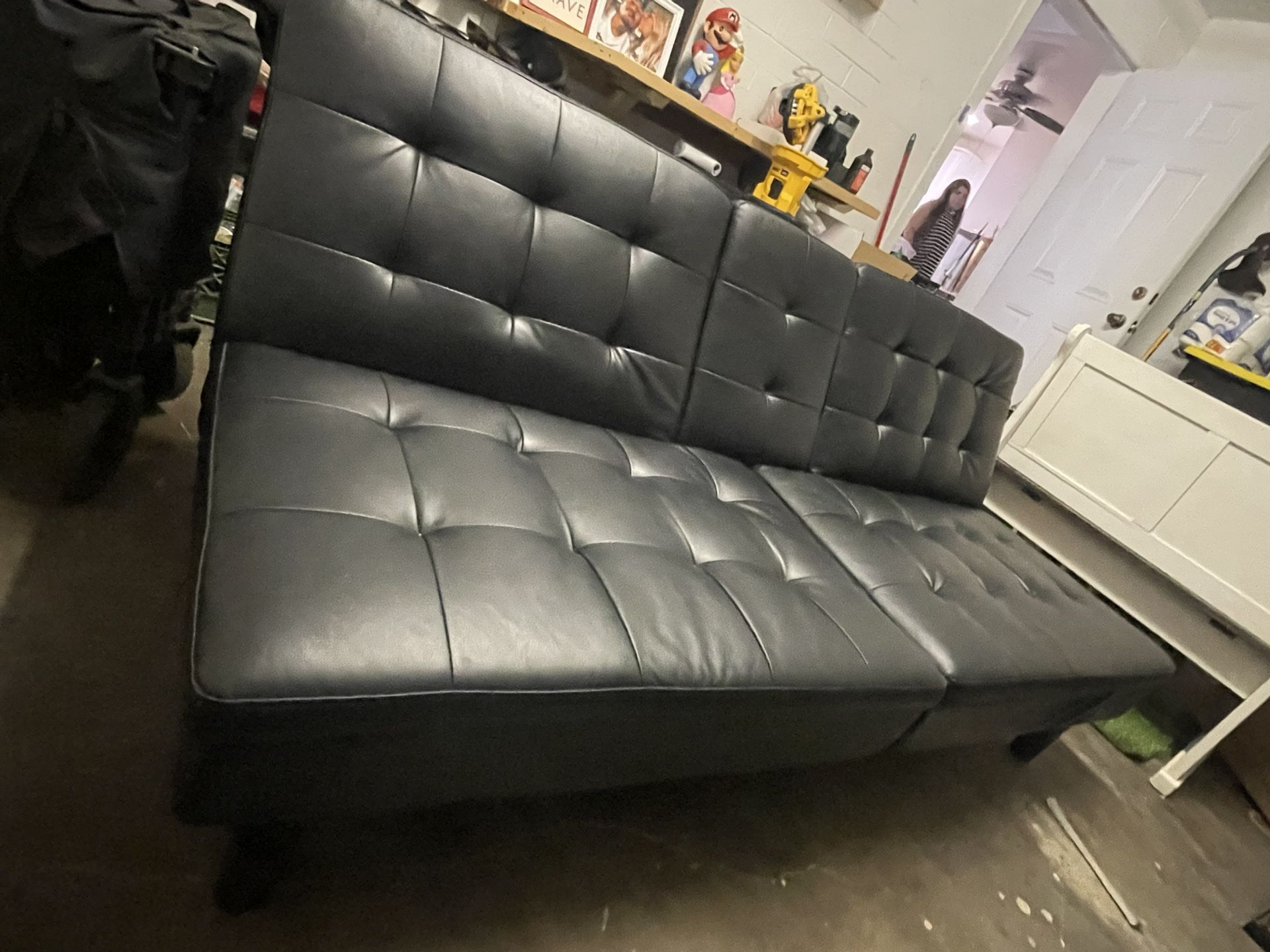Black Leather Couch/Bed