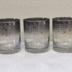 Set of 3 ~ Silver Rim Krasno Poland Lowball Glasses ~ Dorothy Thorpe Style