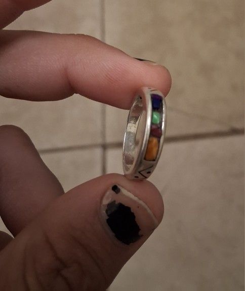 Sterling Silver NA Inlay Turquoise Band Ring Vintage