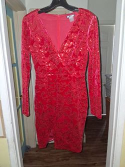 Red Velvet Sequin Long Sleeve Mini Dress size 4