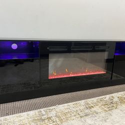 Black TV Stand With Led Lights And Heater 