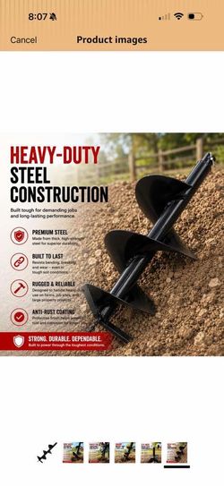 XtremepowerUS 10" Replacement Earth Auger Bit, 3/4" Round Shaft for Gas Post Hole Digger, Heavy-Duty Spiral Drill Bit for Fence Installation, Tree Pla