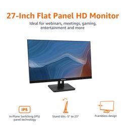 Amazon Basics IPS Monitor 75 Hz Powered with AOC Technology FHD 1080P HDMI, Display Port and VGA Input VESA Compatible Built-in Speakers for Office an