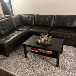 Faux Leather Sectional Couch W/ Ottoman