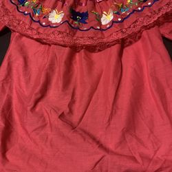 Blusa Mexicana Color Rosa Flores Bordadas De Mangas