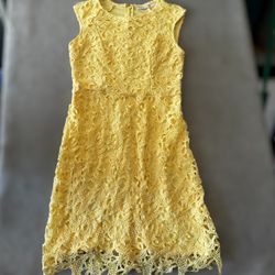 New York & Company Yellow Lace Dress Women Size 4 Sleeveless Floral