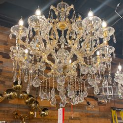 Maria Theresa Crystal Chandelier Dimmable Adjastable 15 Light Gold 